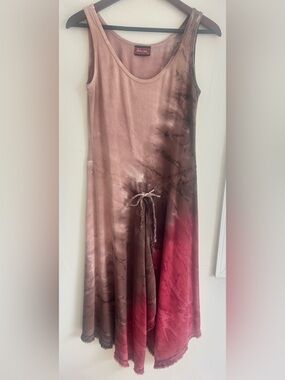 Barbara Lesser Cotton Boho Tie-Dye Tea Length Dress